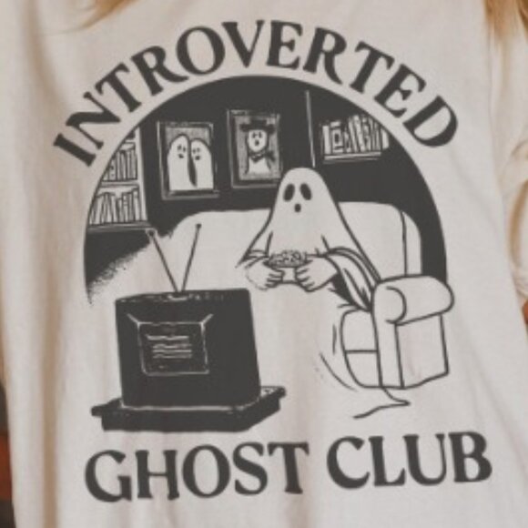 Introverted Ghost Funny Halloween Tee - Picture 2 of 3